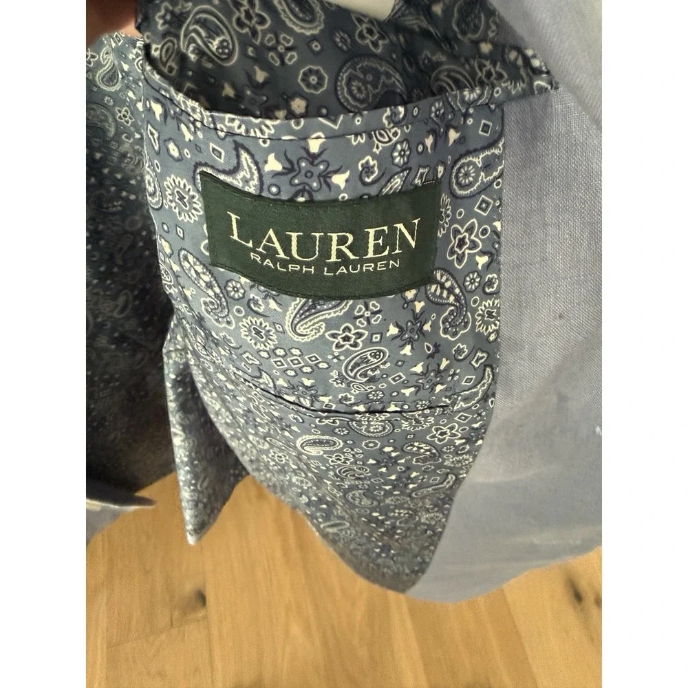 Lauren Ralph Lauren Men's 44L Blue 100% Linen Sport Coat Blazer Paisley Lined